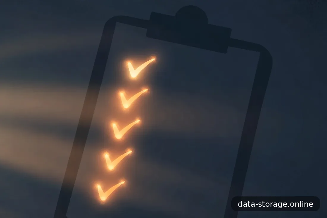 Stilisierte Szene: Bildschirm mit Backup-Verlaufsdiagramm (abstrakt, ohne Text), dunkles Schiefergrau mit Amber-Akzenten